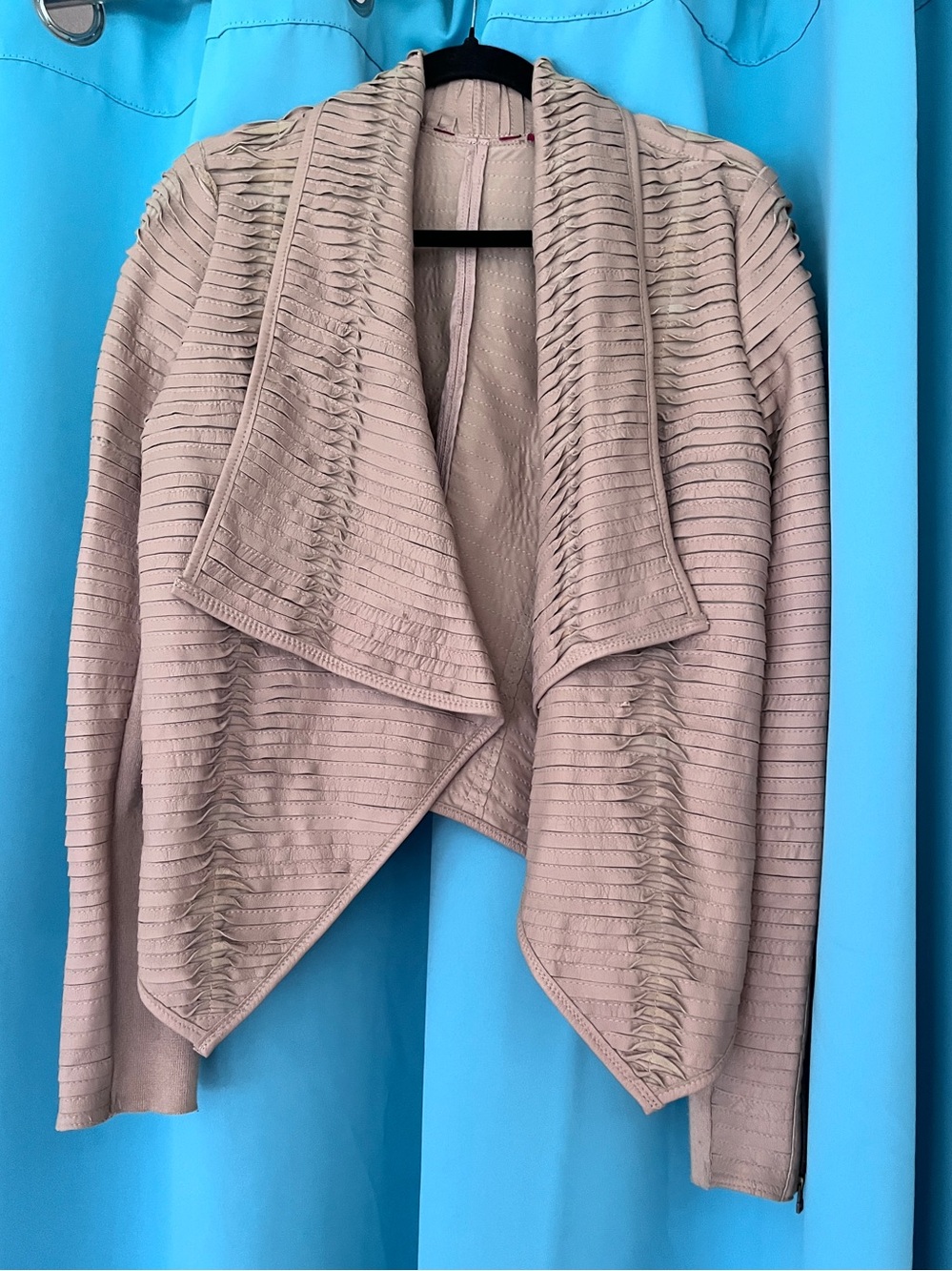 Genuine Leather Draped Moto Jacket Ruched /Textured in Dusty Blush -W 12 EUC